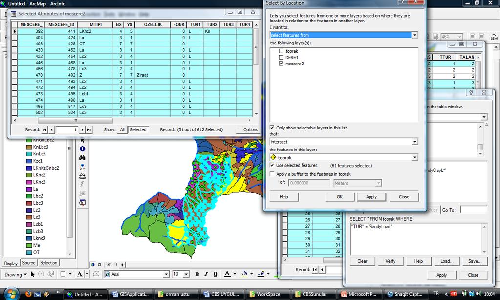 Bu soruda ilk önce sandyloam toprak tipindeki alanlar select by