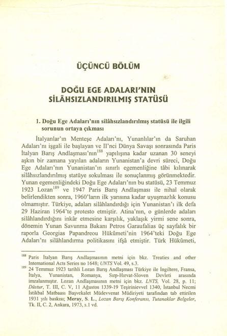 ÜÇÜNCÜ BÖLÜM DOGU EGE ADALARı'NIN SiLAHSızLANDIRILMIŞ STATÜSÜ 1.