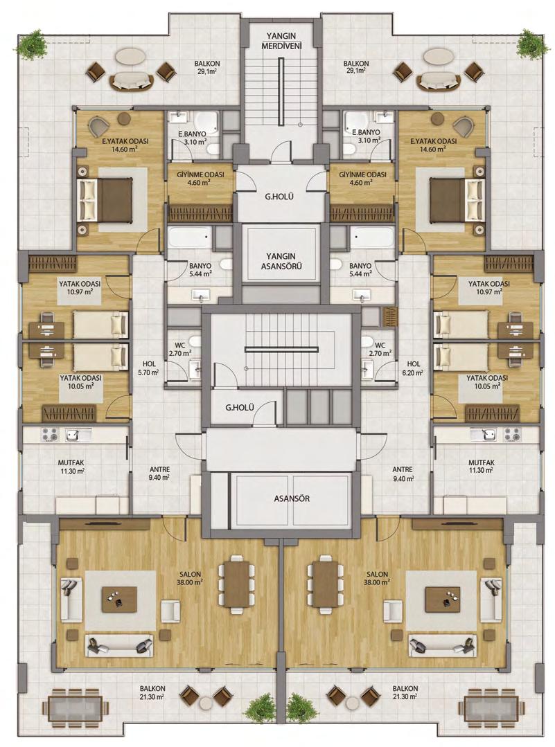 12. KAT PLANI Sol daire Brüt 216,60 m 2 Net 166,26 m 2 Teras net