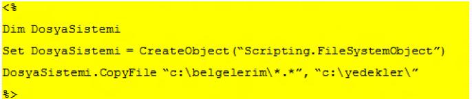 File System Object Daha az zararlı bir diğer örnek ise şöyle olabilir: Bu örnekte belgelerim içerisindeki *.