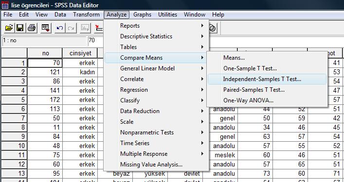 Bağımsız İki Örneklem t-testi Erkek öğrenciler ile kız öğrencilerin matematik dersinden aldıkları