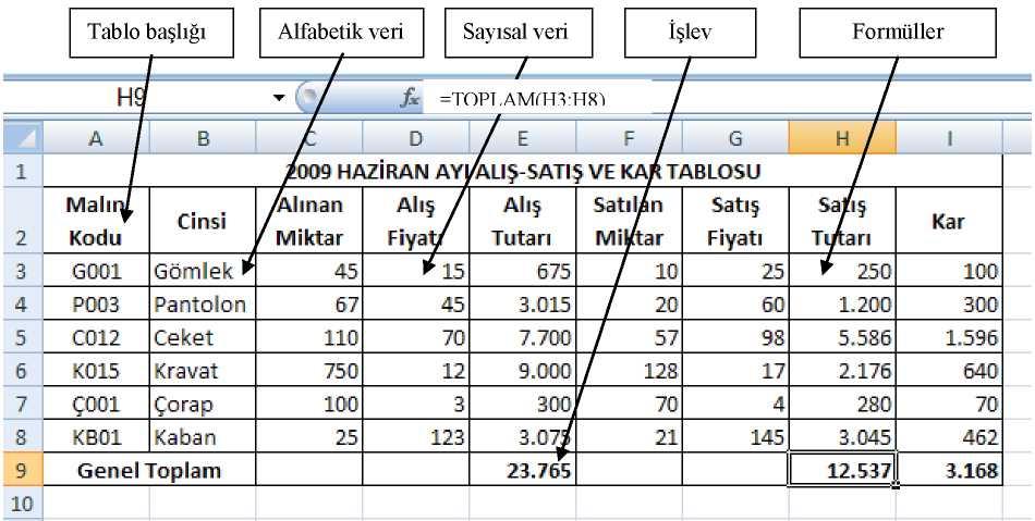 Yukarıdaki çalışma öncelikle, olduğu gibi veriler girilerek hazırlanmış daha sonra biçimlendirmeler yapılmıştır. Yapılan biçimlendirmeler aşağıda sıralandığı gibidir. 1.