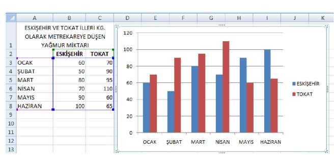 Sütun grafiğine dönüştürülen sayısal veriler ise düşey eksene ölçeklendirilerek yerleştirilir. 17