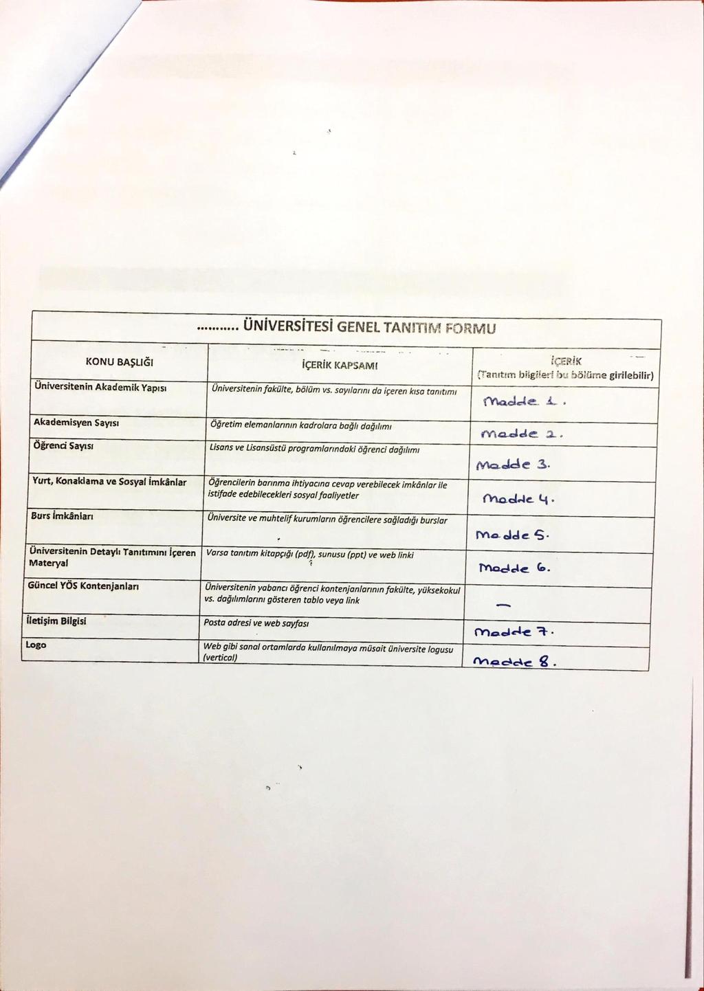 ÜNİVERSİTESİ GENEL TANITMA FORMU KONU BAŞLIĞI Üniversitenin Akademik Yapısı İÇERİK KAPSAM! Üniversitenin fakülte, bölüm vs.