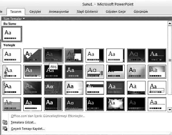 5. Ünite - Ofis Yaz l mlar -Sunu Programlar 113 fiekil 5.25 Sununuza uygulayabilece iniz temalar.