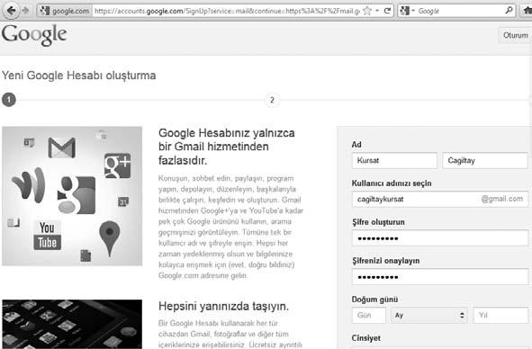 130 Temel Bilgi Teknolojileri-I fiekil 6.3 Ücretsiz e-posta servisinde hesap oluflturmak.