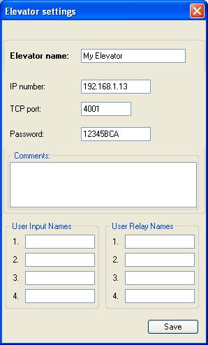 To add your own elevators to the list, click on the New Elevator button and fill in the textboxes as in the
