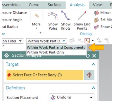 Section Analysis Geliştirmeleri Section Analysis komutunun içerisine Within Work Part and Components