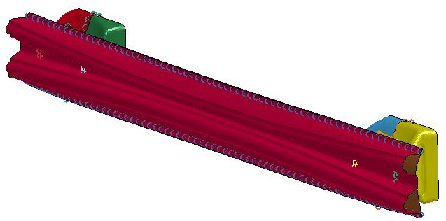 Şekil 4. Çarpışma analizi sonucu tampon ve ezilme kutularında oluşan deformasyon. 3.