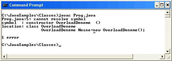 public void Yaz() System.out.println("Deger1:"+deger1+" Deger2:"+deger2); public class Prog public static void main(string[] args) OverloadDeneme Nesne=new OverloadDeneme(); Nesne.