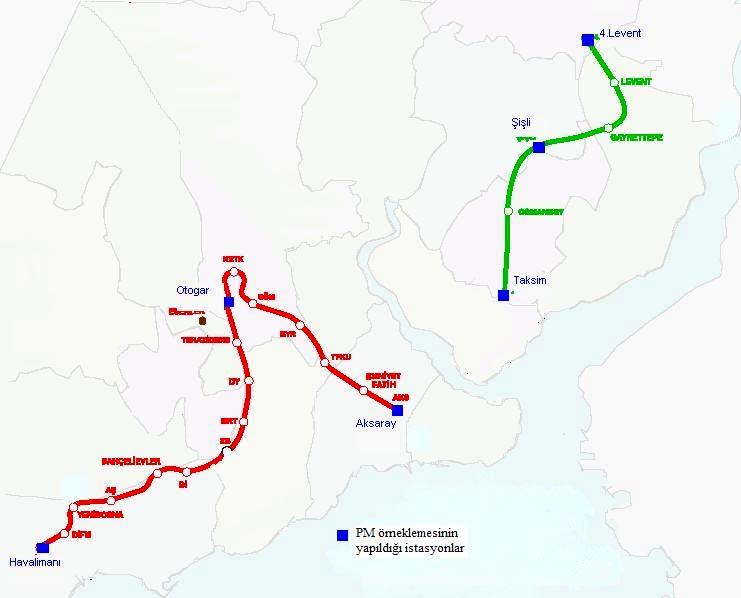 MATERYAL VE METOD Çalışmanın Yapıldığı İstasyonlar İstanbul Ulaşım ve Ticaret A.Ş. tarafından işletilen Taksim 4.Levent Metro Hattındaki 4.