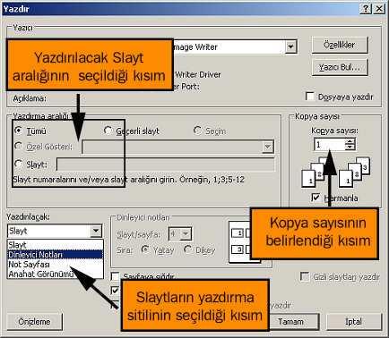 Yazd rma seçeneklerini ayr nt l olarak seçmek istiyorsan z, Dosya menüsünden Yazd r komutunu vermelisiniz. Bu komutu verdi inizde kar n za ekil 1.8 deki Yazd r penceresi ç kar. ekil1.