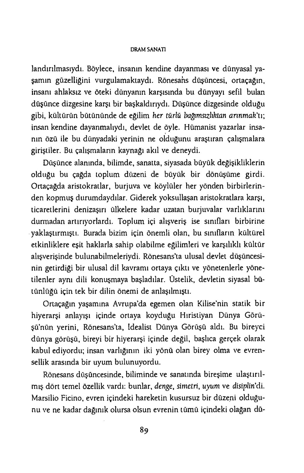 D R A M SA N A T I landırılmasıydı. Böylece, insanın kendine dayanması ve dünyasal yaşamın güzelliğini vurgulamaktaydı.