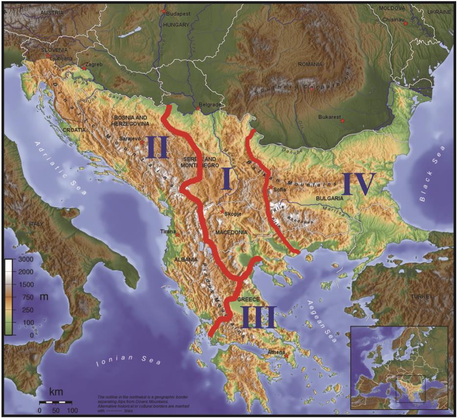 Balkanlarda Besicilerin Transhumance Hareketleri ve Balkan Savaşları nın Besicilerin Mevsimsel Hareketlerine Etkisi 44 bölgeler: I. Merkezi bölge (Morava-Vardar bölgesi); II.
