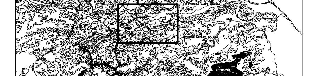 . Şekil 2.1. İnceleme Alanının lokasyonu Doğusunda Palandöken ve Kargapazarı dağları,güneyinde Karagöl dağları (3057 m.) Serçelik Dağı (3078 m.) ve Bağırbaş Dağı (2906 m.