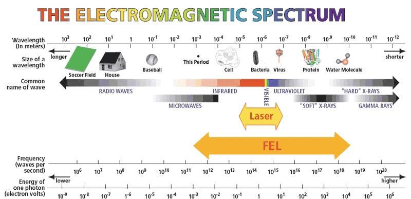 Elektromanyetik Spektrum SASE SEL in başlıca özellikleri; Ayarlanabilir dalga boyu (X-Işınları UV) Yüksek pik gücü (~ GW) Yüksek Tekrarlama oranı Kısa Puls lar (order pico sec, fempto sec) Ortalama