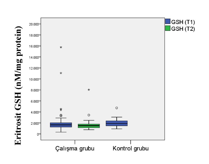 düzeyleri ile kontrol grubunun bazal (T1) eritrosit katalaz enzim aktivitesi. Şekil 4.