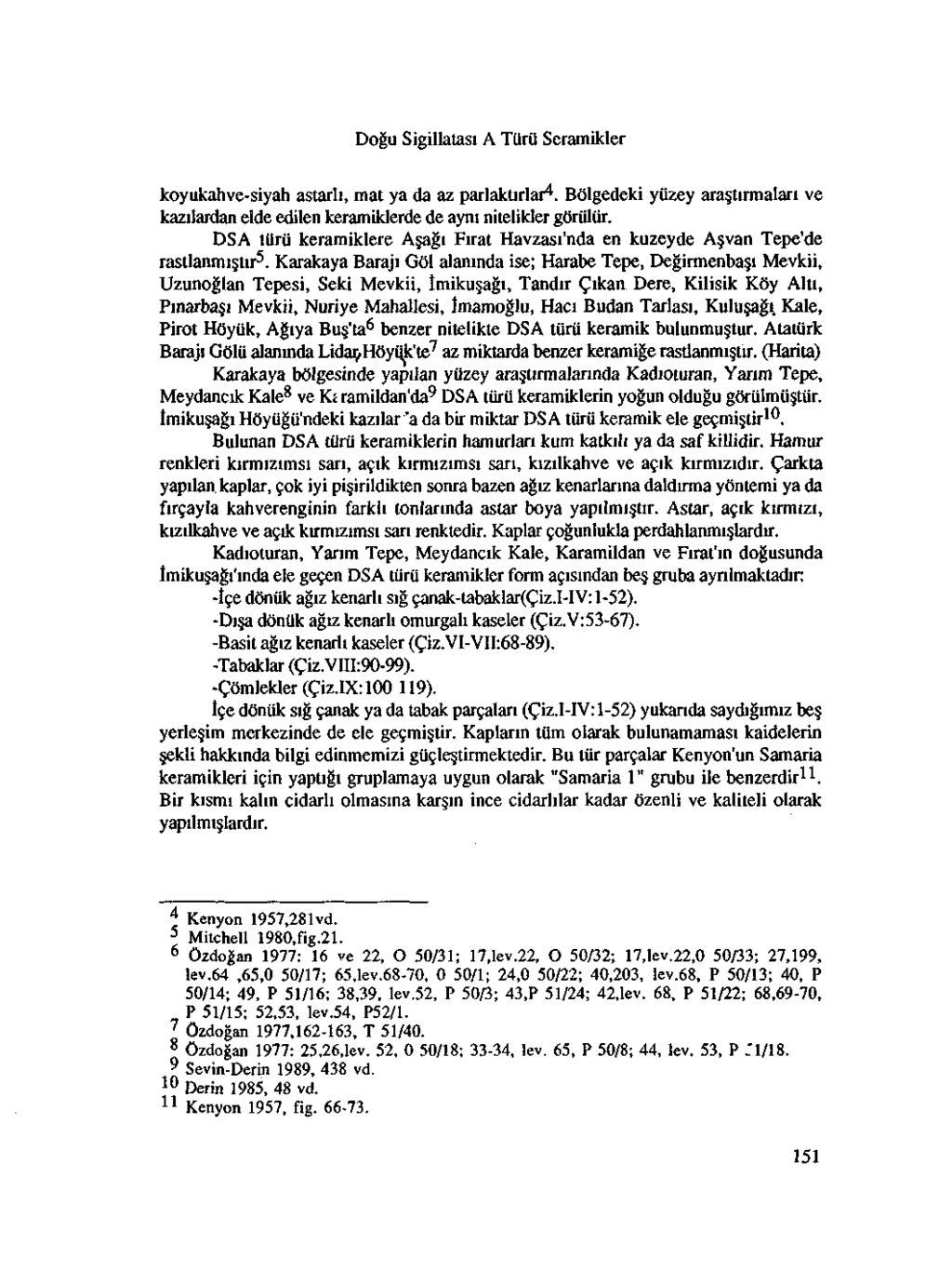 Dogu Sigillatasi A Tiirii Scramikler koyukahve-siyah astarli, mat ya da az parlaktirlar 4. Bolgedeki yiizey ara tirmalan ve kazilardan elde edilen keramiklerde de ayni nitelikler goriiliir.