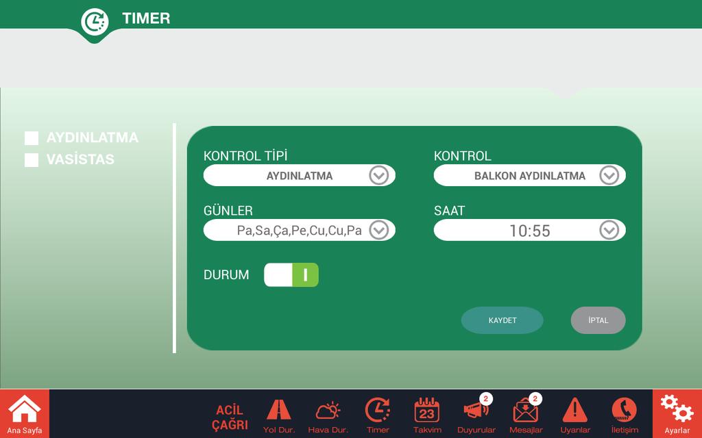 16.1 TİMER EKLEME Timer ekleme menüsünde 4 seçenek seçilir. 1. Kontrol Tipi: Sistemde hangi tipteki kontrolü eklemek istediğinizi seçiniz. 2. Kontrol: Timer için kontrol seçiniz. Örn.