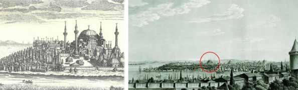 Resim 14-15: Guıllaume Joseph Grelot,1680, Kuzeybatı görünüșü ve detay. İstanbul kent tasvirlerinde, 18.yy özelinde Jean Baptiste Tavernier ismi öne çıkmaktadır.