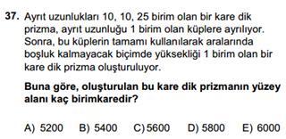 İik kare dik prizmanın hacmi 10.10.5 dir. Oluşturulan dik prizmanın hacmi a.a.1 dir.