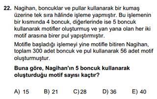 56 adet motifin arasına 55 adet pul yerleştirilir. Kullanılan boncuk sayısı 300 55 45 tir.