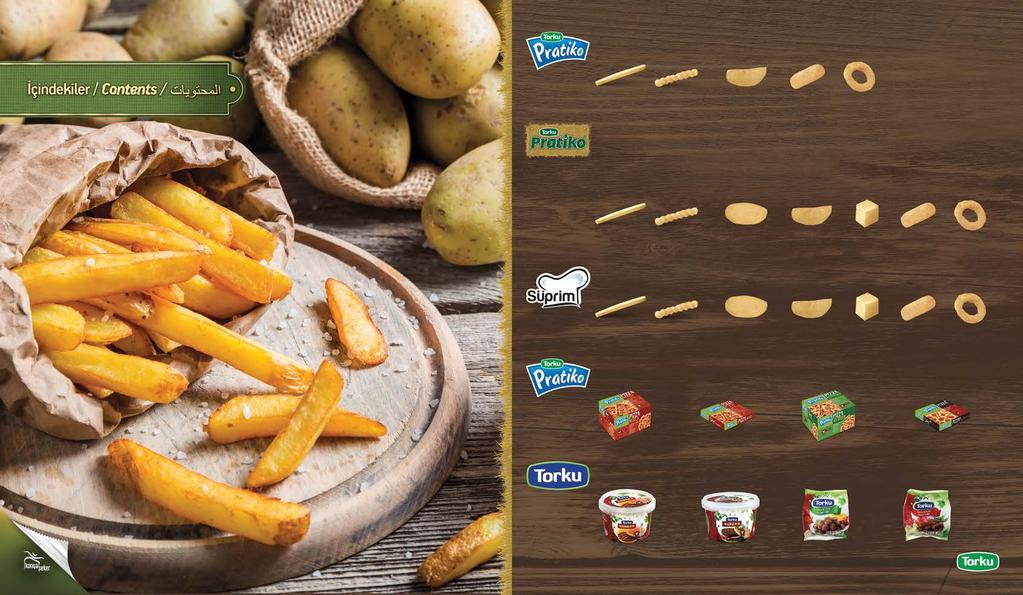 Parmak Patates Straight Cut Fries Tırtıklı Kesim Patates Crinkle Cut Fries Elma Dilim Patates Potato Wedges Patates Kroket Potato Croquettes Soğan Halkası Onion Rings 7 9-3 4 5 Kaplamalı Parmak