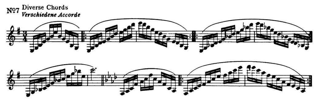 bölüm yedili akorlar çalışması. Örnek 8: C.Baermann Op.63 Metodundan alınmış 3.bölüm farklı akorlar çalışması.