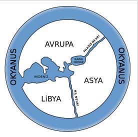 ġekil 2.3: Anaximander'in kayıp olan ilk dünya haritasının muhtemel görüntüsü Anaximanes Thales in diğer öğrencisi olan Anaximanes, M.Ö. 584 ile M.Ö. 524 yılları arasında yaşamıştır.