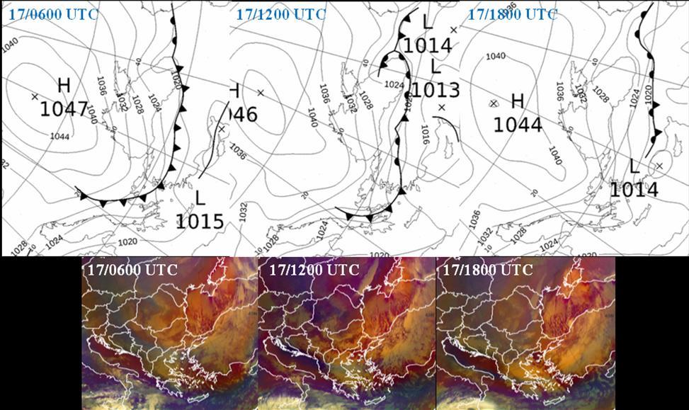 Marmara Bölgesi ne doğru akmaktadır. Airmass rgb görüntülerinde Karadenizin batı ve orta bölümlerinde kar bantları görülmektedir.