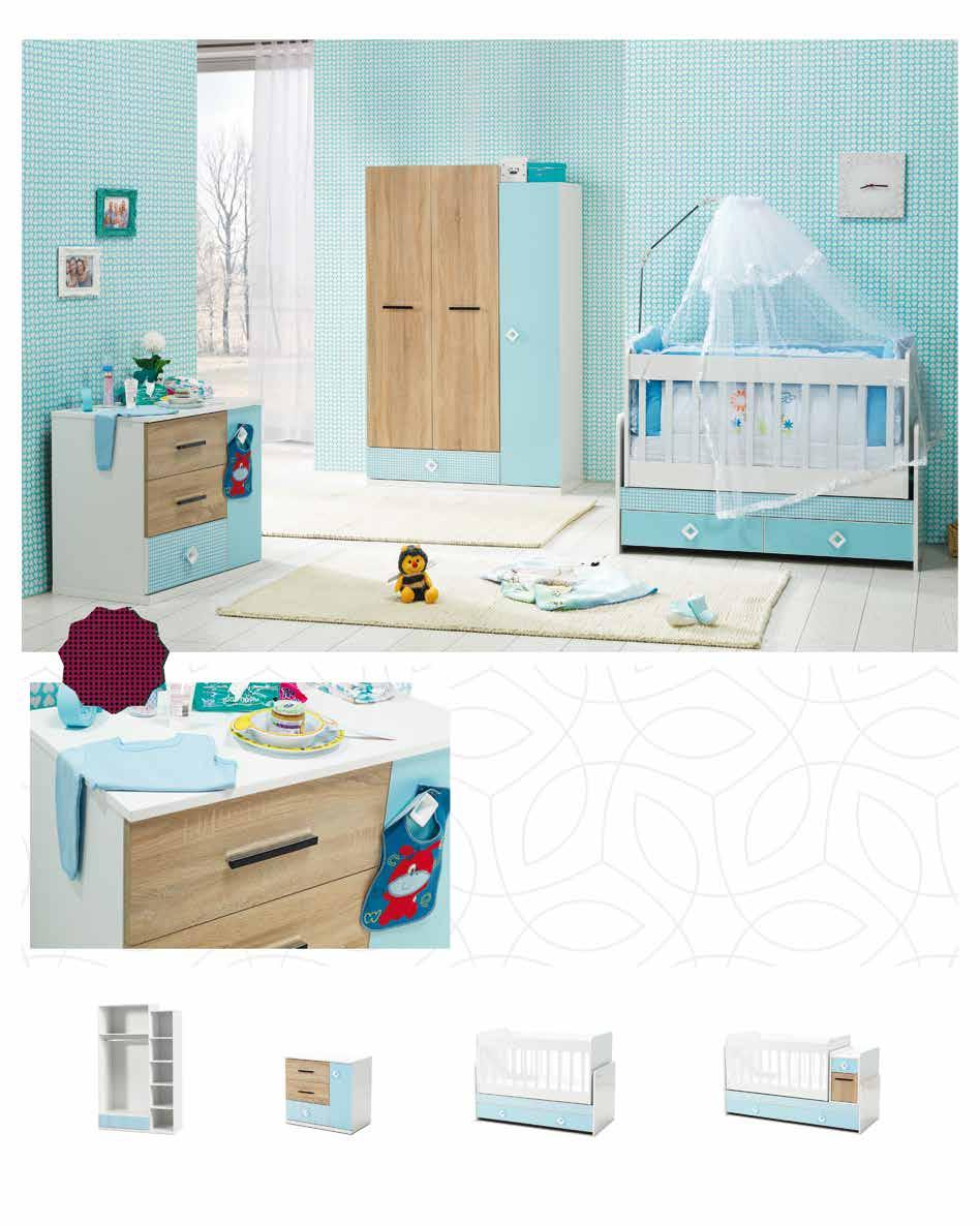 Her Yaşta Moda BEBEK ODASI 02 BABY ROOM Polo Bebek Odası / BABY ROOM02 Bu kompozisyon Üçlü Dolap, Beşik ve Şifonyer ile oluşturulmuştur.