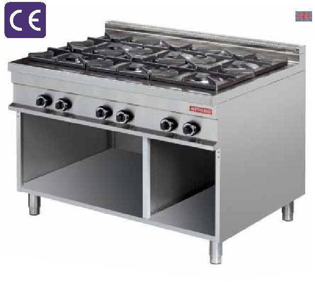 GR931 1275x900x900 159 1,44 6x8000 2.584 Gas On open stand steel. Operable with LP or natural gas. Burners with pilot, safety valve and thermocouple. If the flame goes out, gas are cutted off.