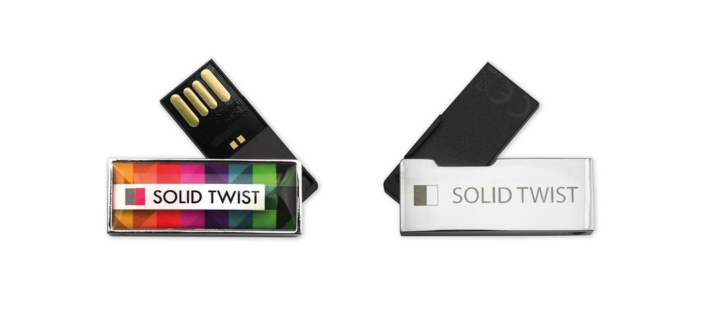 Solid Twist. Kompakt usb bellek orjinal tasarımlı. Eğilmez, bükülmez material Küçük ancak zarif USB bellek Küçük boyutu ve zarif metal gövdesi ile çok amaçlı ve göz alıcı.