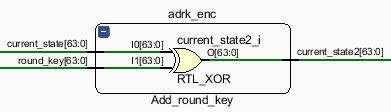 3.1.2 Add_round_key Modülü Add_round_key modülü şimdiki durum ile tur anahtarının en düşük anlamlı 64 biti arasında basit bir XOR işlemi yapar. Şekil 3-6 : Add_round_key modülü RTL şematiği 3.1.3 Round_enc Modülü Boron modülü kendini 25 kez tekrar eden Round fonksiyonuna sahiptir.