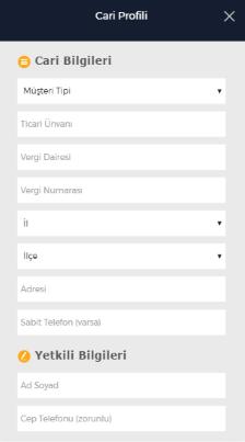 Cari bilgileri Cari profili Müşteri bilgileri görüntüleme: Sadece görüntüleyebilirsiniz değişiklik yapamazsınız.