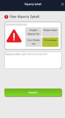 İptal Nedenleri Tamamen iptal İptal nedeni girme: Sebebin üzerine dokunmanız yeterlidir.