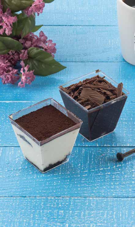 Kahve aromalı kek ve tiramisu kreması ile Cup Tramisu. Profiterol topları ve üzerine nefis profiterol sos ile Cup Profiterol.