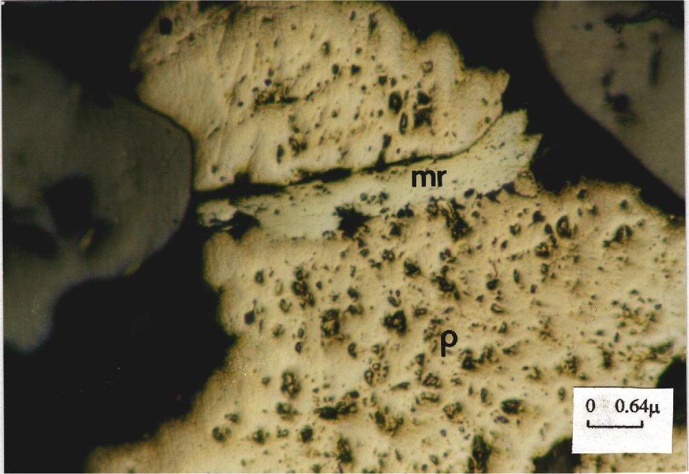 Karacaali (K kkale) Demir Cevherlerinin Mineralojik Özellikleri 57 ekil 20. Piritin (aç k sar ) çatlak boyunca markazite (ye ilimsi sar ) dönü mesi.