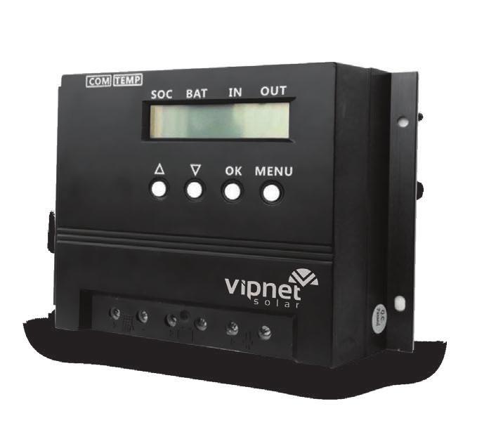 VIP SOLAR ŞARJ KONTROL CIHAZI VIP SOLAR CHARGE CONTROLLER 12V/24 V otomatik tanıma Otomatik sıcaklık telafisi, dış sıcaklık sensörü Mükemmel EMC tasarım Bir çok pil türünde, çalışma ve koruma modu