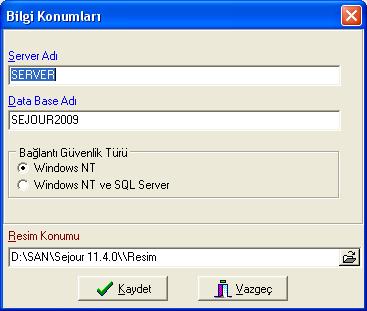 menü, MS SQL veritabanının yerinin değişmesi durumunda ya da farklı bir sunucu veya yeni bir veritabanının kullanılacağı durumlarda kullanılır.