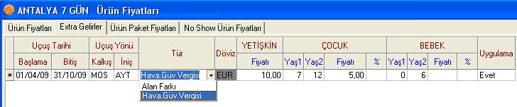 Ürün fiyatları sabit ama transfer ve tur için verilen fiyatlar pax aralığına göre değişiyorsa ise ekranın sağında bulunan Tur & Transfer Fiyatları tablosu kullanılır. 2.17.2.6.