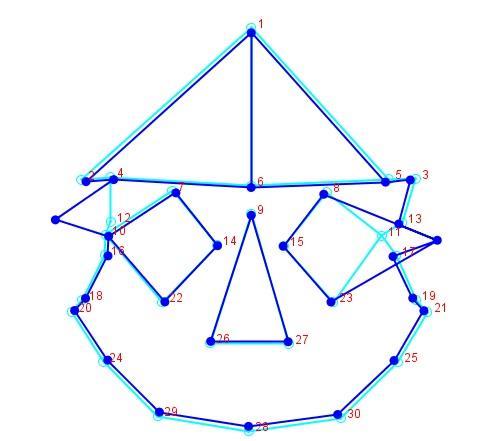 ve 17. Ectoconchion, 18. ve 19. Jugale, 20. ve 21. Zygion, 22. ve 23. Zygoorbitale, 24. ve 25. Zygomaxillare, 26. ve 27. Alare, 28.