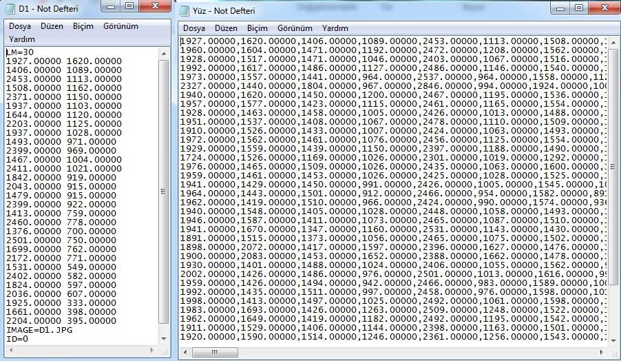 Landmark verileri istatistiksel analizler için text dosyası olarak kaydedilmiştir (Şekil 12, sol kutucuk).