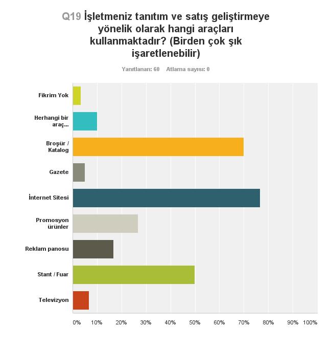 Anketi dolduran firmalar, tanıtım ve satışı geliştirmeye yönelik olarak çoğunlukla internet sitesi,