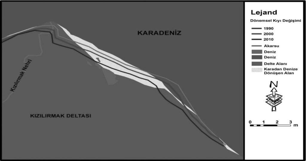 Yapılan analizler sonucunda kıyı çizgisinde yıllık ortalama -16 cm/yıl gerileme tespit edilmiştir. En yüksek gerileme genliği -36 cm /yıl, en düşük gerileme ise -4,2 cm/yıl olarak tespit edilmiştir.