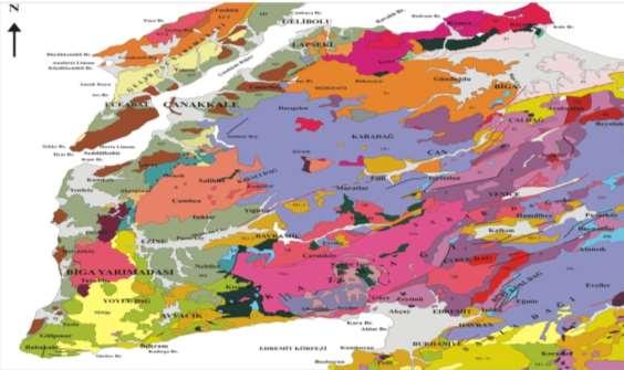Harita 2. Çanakkale İlinin jeolojik yapısı.