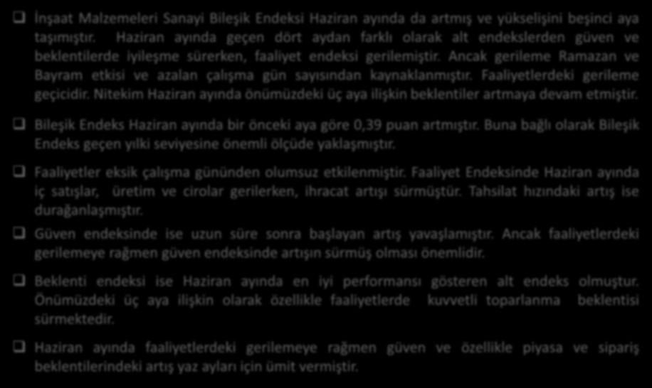 Ancak gerileme Ramazan ve Bayram etkisi ve azalan çalışma gün sayısından kaynaklanmıştır. Faaliyetlerdeki gerileme geçicidir.