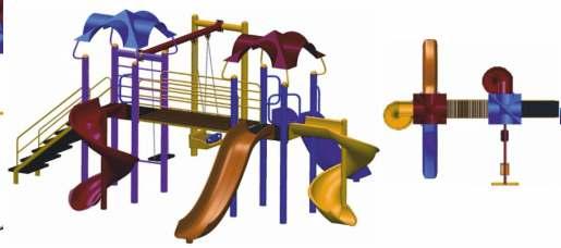 tower four slides Tarzan Ladder, double seat swing Playgroup OPC-04 İki Kuleli