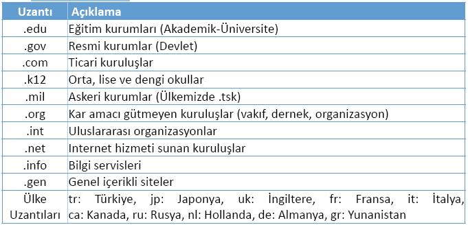 Alan Adı (Domain Name) Alan adları 2 bölümden meydana gelir; alan adı ve uzantısı.