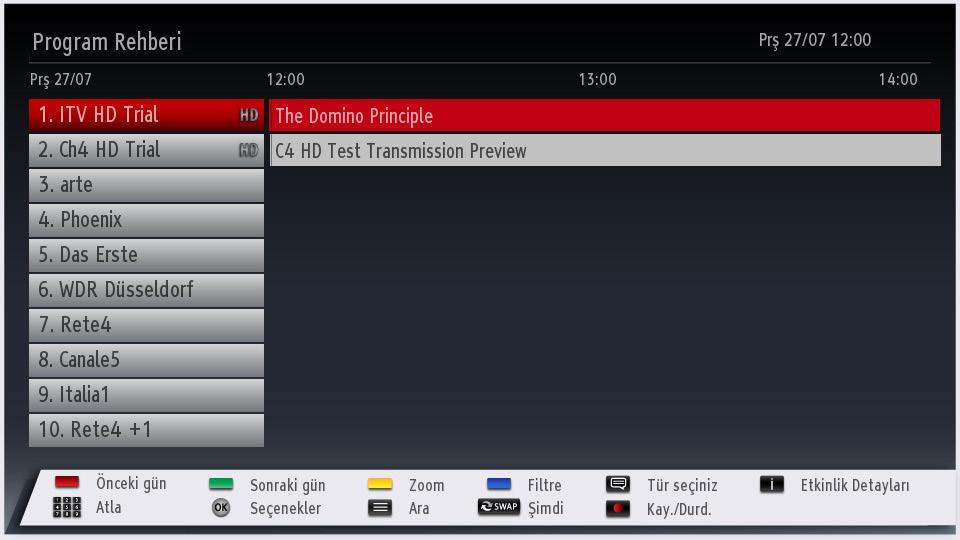 Elektronik Program Rehberi (EPG) (Electronic Programme Guide) Kanalların bazıları, o andaki ve sıradaki programlarla ilgili bilgileri gönderirler. EPG menüsünü görüntülemek için REHBER tuşuna basınız.